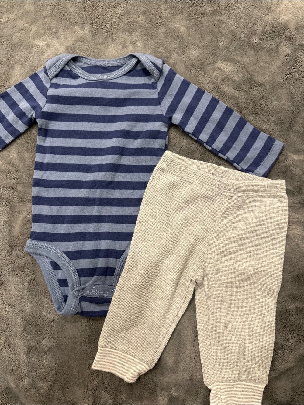 Carter's Blue Striped Long-Sleeve Bodysuit with Grey Knit Pants